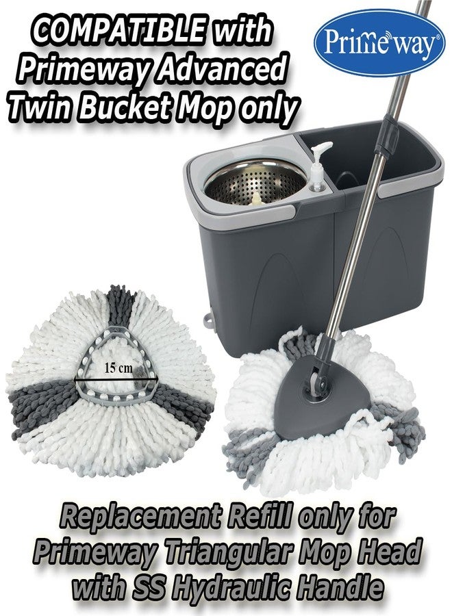 Primeway® Microfibre Triangular Mop Head | Replacement Refill for Spin Mop | Water Absorbent | All Surface Floor Cleaning | 115 Grams Each | 36 cm Diameter | White & Grey | Pack of 2 Refills - Image 5